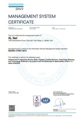xl.net iso 27001 certificate