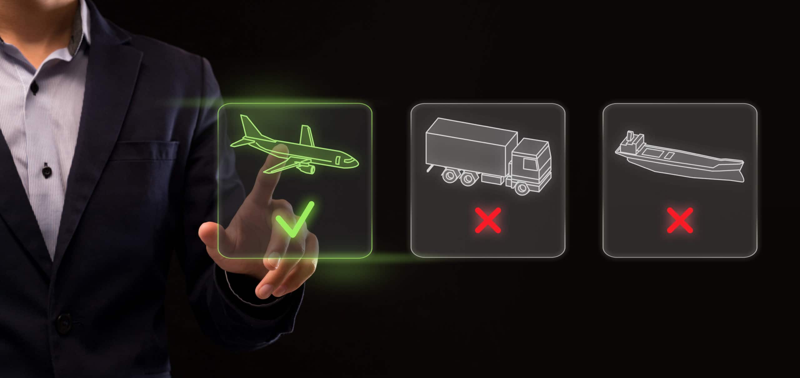 Businessman selecting from shipment options on virtual screen