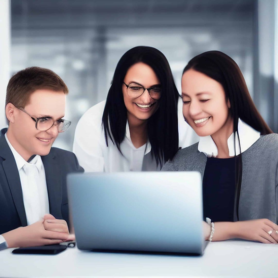 office workers in front of laptop